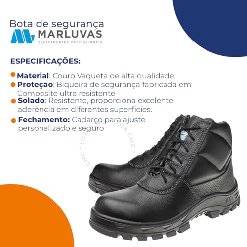 Bota Botina Segurança Marluvas Manobreiro 50b29 Composite (50B29CPAPSRV, BR, Adulto, Numérico, 39)