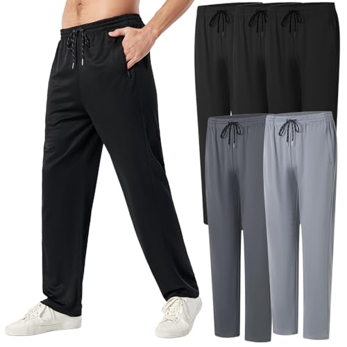 3PC or 5PC Men's Zipper Jogger Pants, Breathable & Flexible Fit, Comfortable for Sports & Casual Wear, Sweatpants for Men