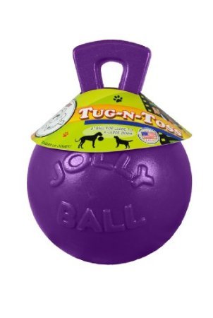 Jolly Pets Tug-n-Toss Heavy Duty Dog Toy Ball with Handle, 8 Inches/Large, Purple - Thumbnail 2