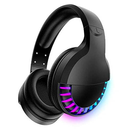 Wireless Bluetooth Headphone with Noise Cancellation HiFi Stereo Sound Mic Deep Bass Protein Earpad Rainbow RGB Backlight Rechageable Over Ear Headset for PC Mac Game Travel Class Home Office(Black)