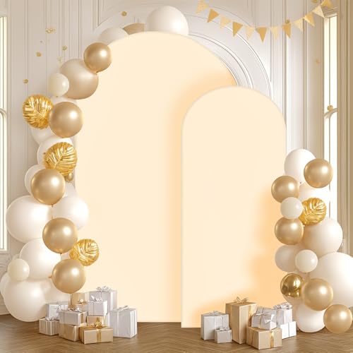 Image of Champagne Arch Cover 6.6FT Spandex Fitted Wedding Arch Stand Covers Round Top Chiara Arch Covers Stretchy Backdrop Cover for Birthday Party Ceremony Banquet Decoration