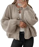 Saodimallsu Damen Strickjacke Kurz Cardigan Knopfleiste Sweater Khaki M
