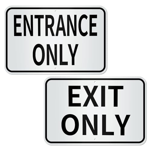 Zonon 2 Pcs Entrance Only and Exit Only Signs Set 80 Mil Aluminum 18 x 12 Inch White Reflective Background with Black Letters Safety for Enter Exit Parking Lot Garage Driveway Business Entrance