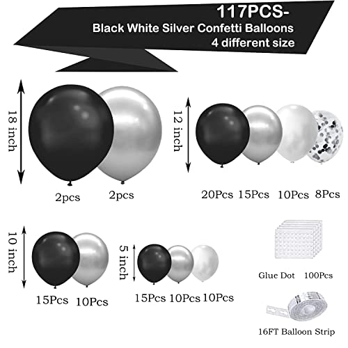 Image of Black and Silver Balloons Garland Kit,119pcs Black White Metallic Silver and Silver Confetti Latex Balloons for Graduation Birthday Engagement Party Decorations
