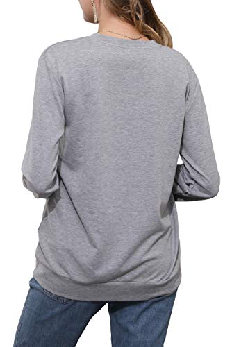 Christmas Sweatshirt Women Merry And Bright Christmas T-Shirt Funny Xmas Lights Blouse Tops Holiday Shirts (Grey, X-Large) #TOP2