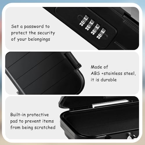 Miniatura 3 de Wefhef Caja Fuerte Pequeña, Cajas Fuertes Portátil Con Cable De Acero Extraíble, Caja De Seguridad Con Código Impermeable Y Antirrobo, Mini Cajas Fuerte Ignifuga Para Viajes, Playa, Camping Y Piscina