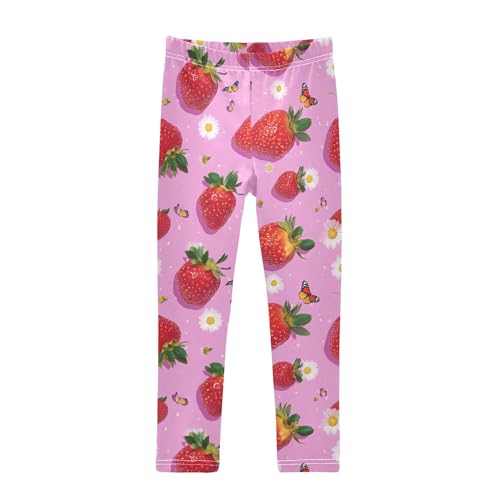 JUNZAN Fresh Strawberries Fruit Hot Pink Toddler Girl Athletic Leggings Stretchy Outfits for Girls Casual Clothes 4T