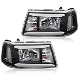 Upgraded Headlight Assembly with Corner Light Compatible with Ford Ranger 2001-2011 Headlamp, Pair of Integral Replacements with LED DRL Tube Light Bar, Black Housing Clear Corner, Left+Right