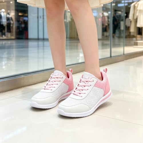 Women's Bowling Shoes - Lightweight Breathable Lace-Up Mesh Sneakers (White, 8.5) angle 5