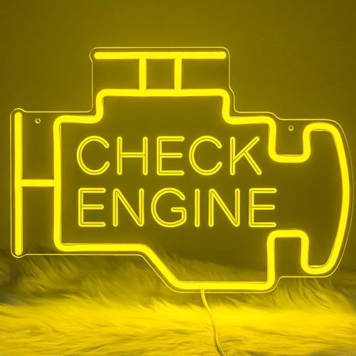 Image of Check Engine Neon Sign for Man Cave Wall Decor, LED Light Up Garage Wall Art Sign for Car Room, Auto Repair Workshop Decor, Car Enthusiast (Check Engine)