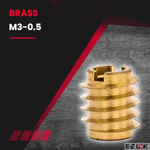 Image of E-Z LOK Knife Threaded Insert for Hard-Wood, Brass Thread Inserts, M3-0.5 Internal Threads, 0.375 inch Length Pack of 10