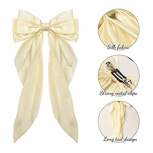 Shuril Hair Clips 2 Pcs Big Bow Hair Barrette Clips Womens Hair Accessories Silk Satin French Long Tail Hair Clip Plain Color Metal Clip Cute Hair Ribbons For Gifts Birthday Party Show Christmas #TOP2
