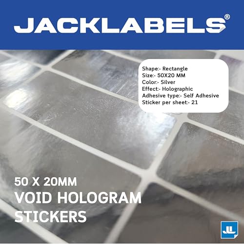 Image of Tamper Evident Void Hologram Sticker Rectangular 50mm X 20mm Silver Color | 10 Sheets of 21 Stickers Each with Void Seal Security Feature Stickers (Pack of 210)