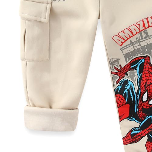 Marvel Spider-Man Boys Fleece Lined Pants for Little to Big Kids (Size: 4-12) Beige