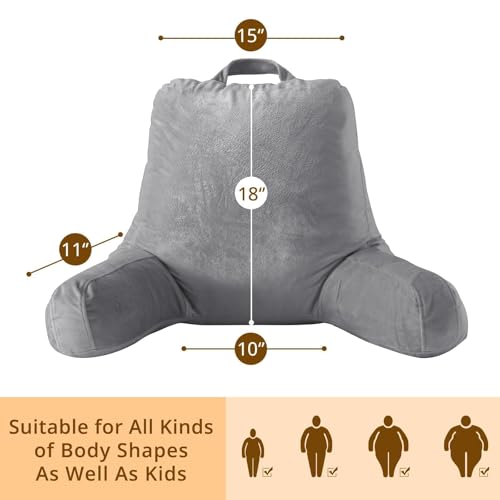 Sasttie Reading Pillows for Sitting in Bed Adult, Velvet Back Pillow Bed Sitting Up, Back-Rest Support Cushion for Sit Up on Couch, Sofa, and Floor, Dorm Essentials, Oeko-Tex Certified, Dark Grey - Image 4
