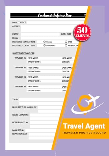Travel Agent Traveler Profile Record: Client Information Planner for Managing Trips, Supplier Details & Notes | Up to 50 Clients, 110 Double-Sided Pages