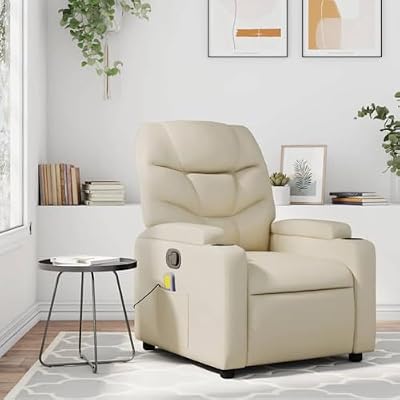 KHNLGFR Manual Recliner Chair with 6 Massage Points, 135 Degree Tilt Faux Leather Armchair, USB Powered Massage Reclining Chair with Cup Holders and Side Pocket
