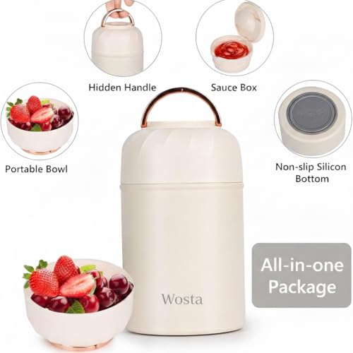 Image of Airtight Stainless Steel Lunch Box with Bowl-Style Lid & Sauce Box | Yogurt & Overnight Oats Container with Lid | Leak Proof Steel Cup with Reusable Spoon | Keeps Food Hot 6h & Cold 8h (White, 500 Ml)