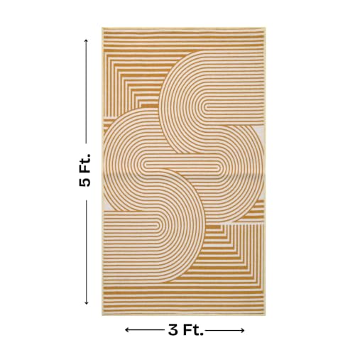 Image of Digital Print Carpet | Microfiber Nylon Digital Print with Anti Skid Carpet | Vintage Style, Carpet for Bedroom, Dining Room, Hall, Entryway, Guest Room | Geomatric Beige 3x5 Feet
