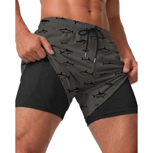 5in Men Swim Trunks with Compression Breathable Liner Quick Dry Zipper Pockets for Pool Board Beach