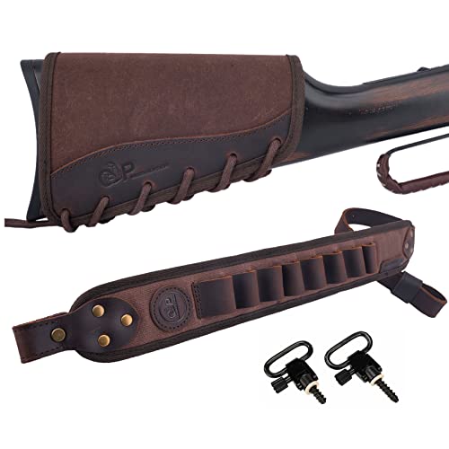 Ambidextrous Leather And Canvas Gun Buttstock With Sling For .30-06 .308 .45-70 .22Lr, 12 Gauge (Coffee, 12 Gauge) #TOP19