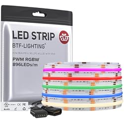 BTF-LIGHTING FCOB COB LED Strip Light,UL Listed RGBW 4000K 896LED/m High Density LED Tape Light,16.4FT DC12V 12mm Width Color Changing Light for Bedroom Home Indoor DIY Decor(No Adapter or Controller)