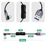 HuaLiSiJi Kabel USB 3.2 2 typu A do C z Przełącznikiem, 3A 60W, PD 3.1, Kabel ładujący USB C, Kąt 90 Stopni, Transfer Danych 10 Gbps, do Tabletów, Laptopów, Dysków SSD itp. (90 Zakręt Kącie, 1.5 m)