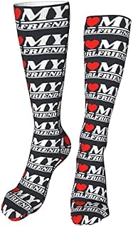 883 Compression Socks I Love My Girlfriend Crew Socks Breathable Athletic Socks Soft Calf Socks For Trekking Walking Jogging 40cm