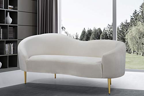 Meridian Furniture Ritz Collection Modern | Contemporary Velvet Upholstered Loveseat With Sturdy Metal Legs In Rich Gold Finish, Cream, 67" W X 31.75" D X 30.5" H #TOP1