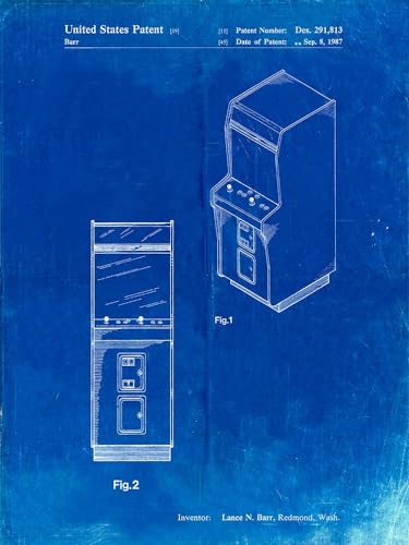 PP357-Faded Blueprint Arcade Game Cabinet Front Figure Patent Poster Poster Print - Cole Borders (18 x 24)