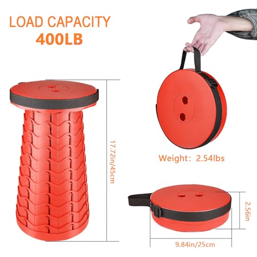 Image of Boreeman Upgraded Folding Stool Lightweight Yet More Sturdy with Load Capacity 400lbs Portable Collapsible Stool for Camping Fishing Hiking BBQ (All Red)