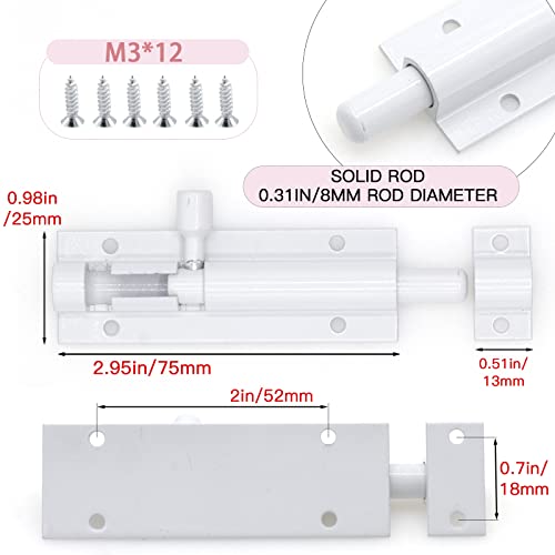 Joyangy 3 Inch White Slide Barrel Bolt Latch, Aluminum Alloy Slide Door Latch Lock, Heavy Duty Gate Sliding Bolt Latch Lock For Home Yard Garden Door Security, With Screws, 2Pcs #TOP2