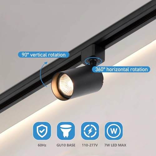 Hiiglxii 4-Light LED Track Lighting Kit with 3.3FT H Track Lighting Rails & Floating Canopy Connector, GU10 Track Light Kit, Modern Kitchen Track Lighting Fixtures Ceiling Spot Light, Black (No Bulbs) by Hiiglxii - Image 6