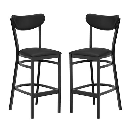 Image of Flash Furniture Wright 2 Pack Commercial Barstools - Black Finish Vinyl Seat and Boomerang Back - 500 LB. Capacity Black Steel Frame - Integrated Footrest