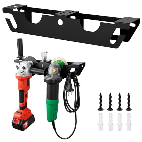 Image of CCAENI Wall-Mounted Angle Grinder Holder – 2-Bay Storage Rack with Cord Hanger, for Cutters, Polishers, and Power Tools, Perfect for Garage & Workshop Organization