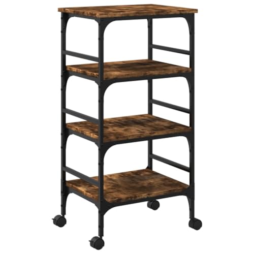 vidaXL Carrito de Cocina, Carro con Niveles de Almacenaje, Carrito de Servicio, Carro para Salón Baño Cocina, Madera de Ingeniería Roble Ahumado