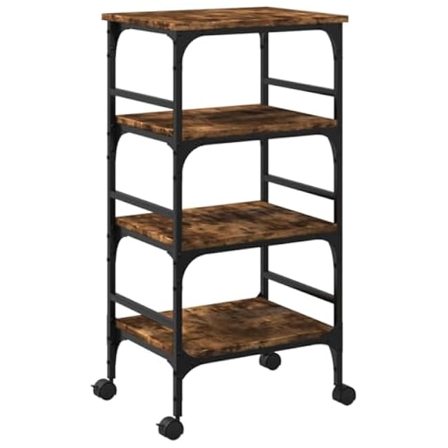Versatile Kitchen Trolley for Enhanced Storage and Mobility, Smoked Oak Finish, Durable Engineered Wood and Steel Frame-V0zMgMkM