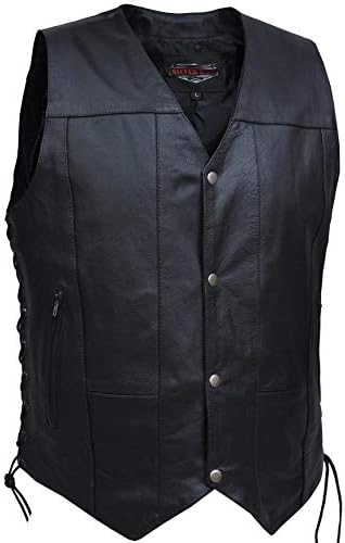 Mens Motorcycle 10 Pocket Utility Leather Riding Vest Light weight Cow Hide leather Side Laces