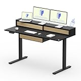FLEXISPOT Q4 One-Piece Standing Desk with Rattan Drawers, 55 x 24 Inch Adjustable Height, Electric Stand Up Table with Monitor Shelf, Home Office Ergonomic Computer Desk with Memory Presets, Black
