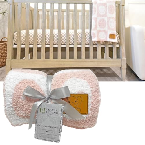 Image of L+L USA Checkered Smiley Face Baby Blanket 28 inchx40 inch - DreamSoft Knit Throw for Crib, Stroller or Car Seat Blanket /Newborn Nursery Gift Essential for Toddler, Infant, Kids, Boys & Girls (Pink /White)
