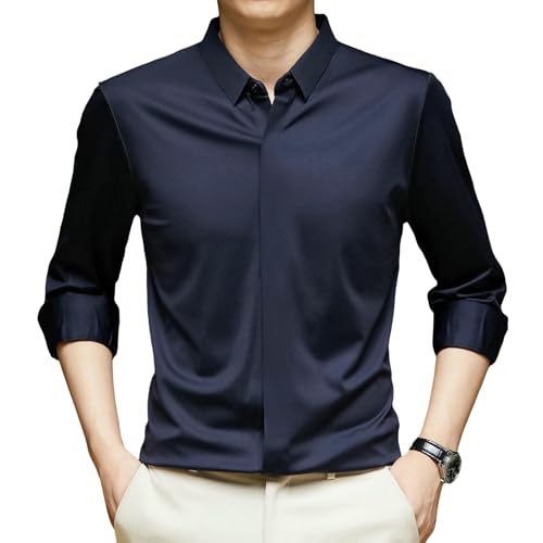 Chemise homme élastique anti-transpiration en soie glacée manches longues