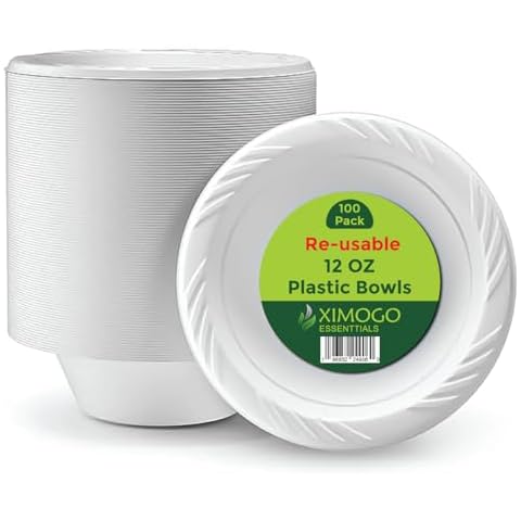 XIMOGO Pack of 100 Reusable Plastic Bowls Cover