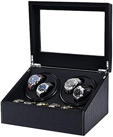 J&T Technology Automatic Watch Winder,4+6 Automatic Watch Winder Storage Display Box Watch Case with PU crocodile skin and Black Leather,Japanese Quiet Motor- AC Adapter(PU crocodile skin)