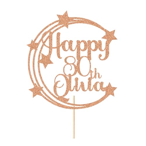 Personalised Happy Birthday Cake Topper Birthday Cake Toppers Gifts Cake Decorations Custom Glitter Cake Topper with Any Name & Age for Women Men Kids Son for 18th 21st 30th 40th(Rose Gold)