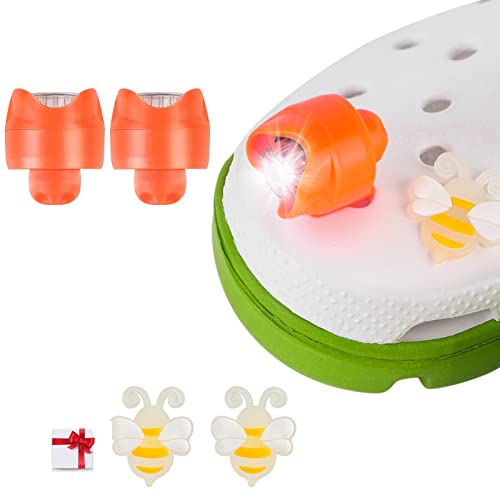 SUPERNIGHT Headlights for Croc, 2Pcs Croc Lights for Shoes and 2Pcs Luminous Shoe Charms Decoration for Dog Walking, Handy Camping, Home Life, IPX5 Waterproof, Ultra Bright and Long Lasting (Orange)