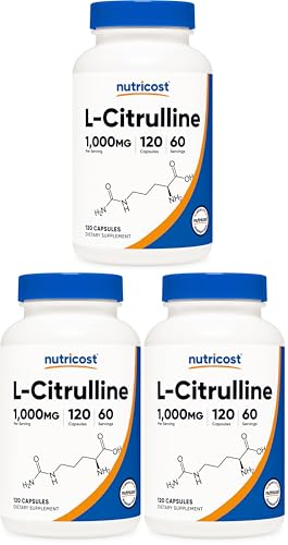 Image of Nutricost L-Citrulline 500mg, 120 Capsules - Gluten Free, Non-GMO, 1000mg Per Serving (60 Serv) (Pack of 3)
