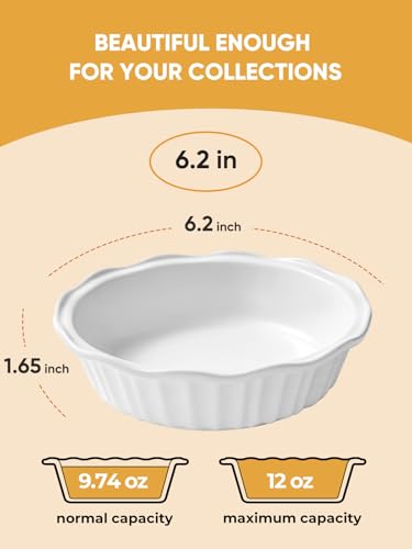 image for LIFVER Ceramic Pie Pans for Baking 6 Inches, 11.6 OZ Set of 4 Deep Pie