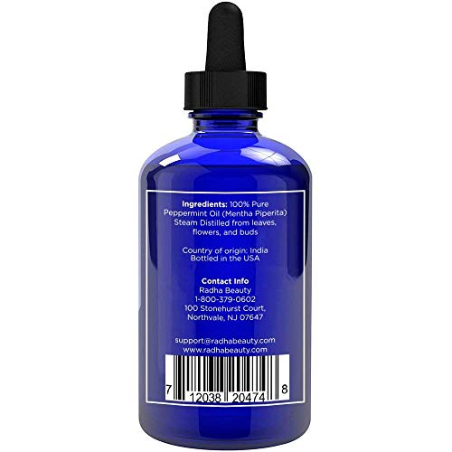 Radha Beauty Peppermint Essential Oil 4 Oz - 100% Pure & Therapeutic Grade, Steam Distilled For Aromatherapy, Fresh Minty Scent, Focus, Diy Projects, Candles, Sprays And Fragrance #TOP3