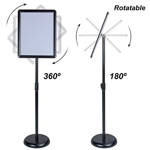 Aktop Adjustable Poster Sign Stand, 11 X 17 Inch Heavy Duty Pedestal Floor Standing Sign Holder, Black Snap-Open Aluminum Frame With Safety Rounded Corner #TOP2