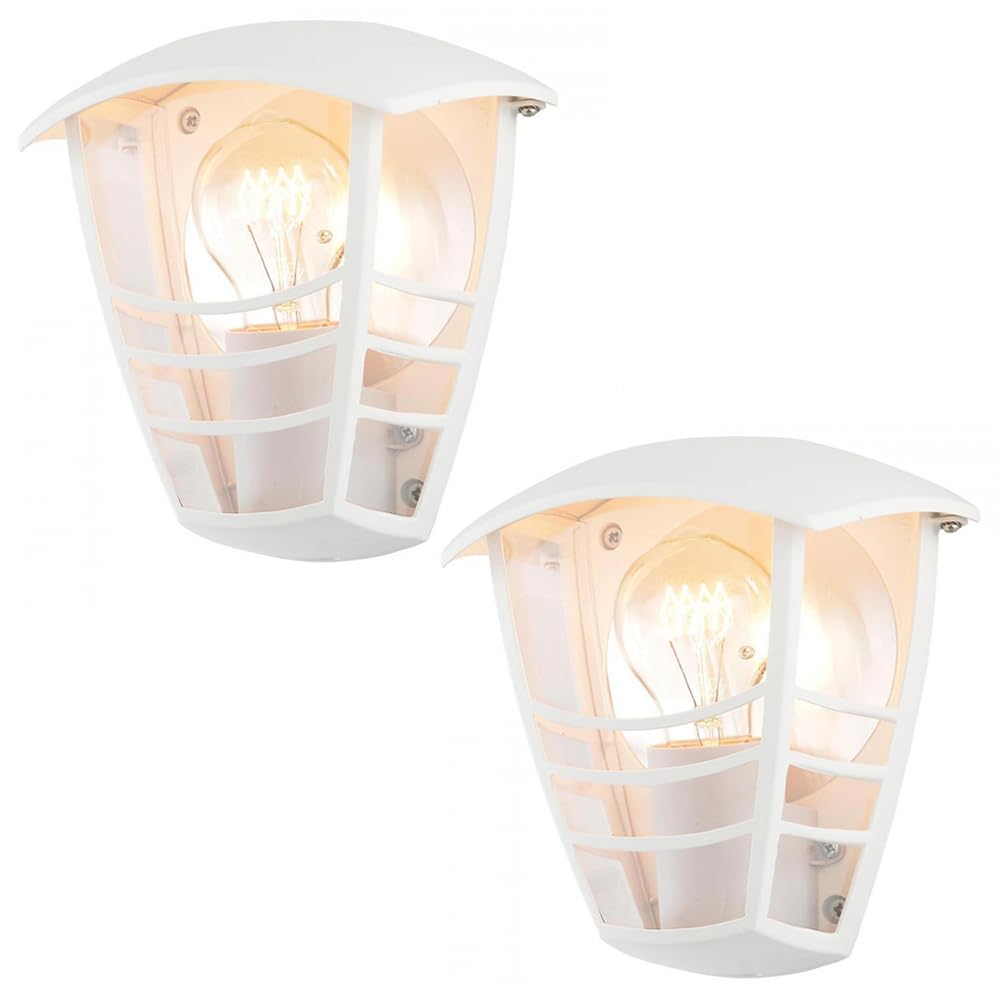 Litecraft White Francis Wall Lights Outdoor Ip44 E27 Half Lantern In - 2 Pack